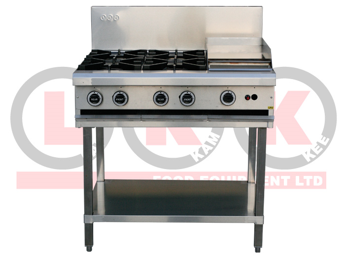 4 GAS OPEN BURNER COOKTOP + 300mm RIGHT GRIDDLE WITH LEGS