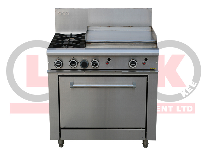 2 GAS OPEN BURNER COOKTOP + 600mm GAS GRIDDLE + STD OVEN